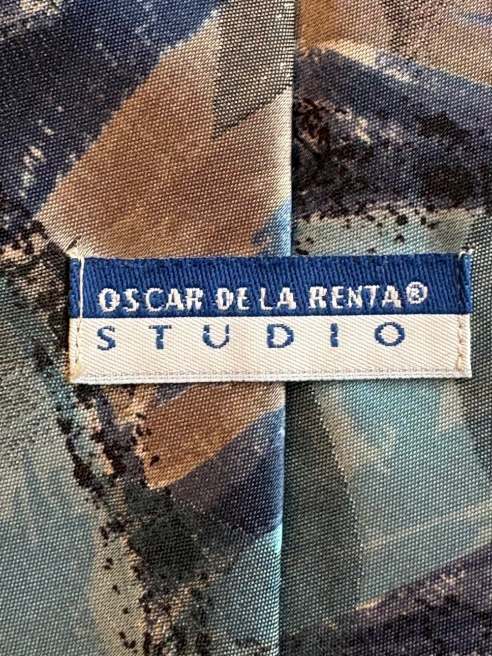 Vintage Oscar de la Renta Studio Abstract Blue Silk Blend Necktie
